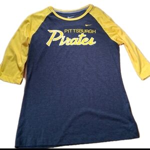 Nike Slim Fit Pittsburgh Pirates Women's 3/4 Sleeve Raglan Large Gray/Yellow Top